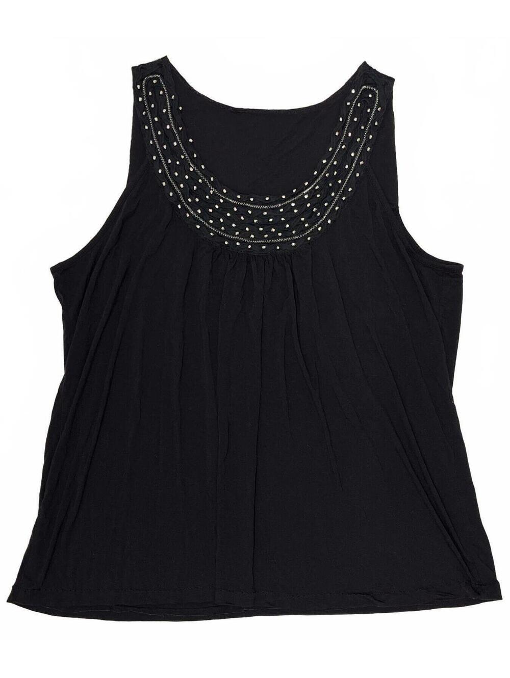 Y2K Black Flowy Tank Top With Bedazzled Neckline Med Larg Indie Sleaze Boho Chic